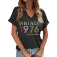 thumbnail image 2 of Trendfront Womens Vintage 1976 Tee V Neck Casual Short Sleeve Loose Fit Tops Trendy Fashion T Shirts 50th Birthday Party Pullover Outfits, 2 of 4