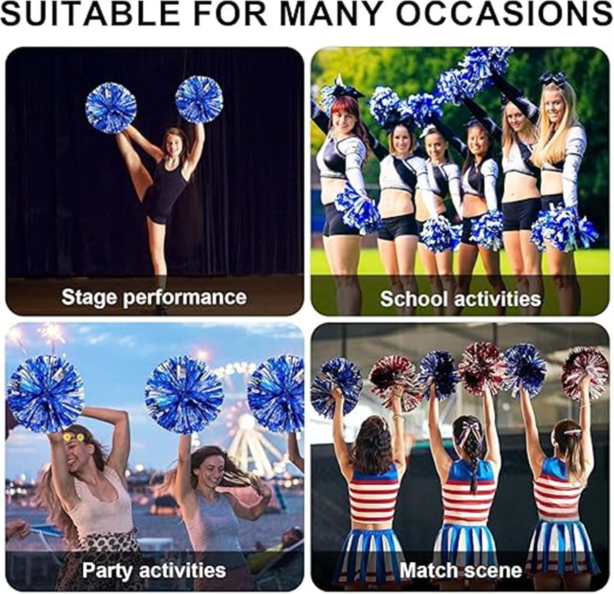 EONQY Plastic Cheerleading Poms, 18Pcs Super Cute Cheerleading pom poms Cheer Dance Pom Pom with Plastic Handle for Game, Sports, Aerobics