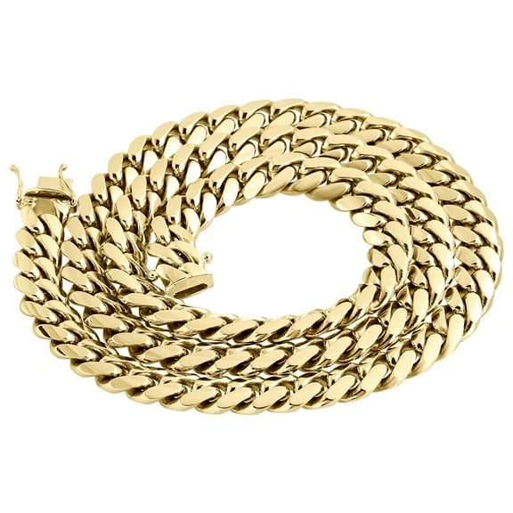 10K Yellow Gold Solid Miami Cuban Link Chain 11mm Box Clasp Necklace 26 Inch