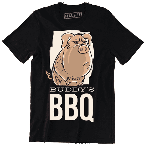 Buddy's Bbq An Angry Pig That Has His Body Parts Divided Short Sleeve T-Shirt