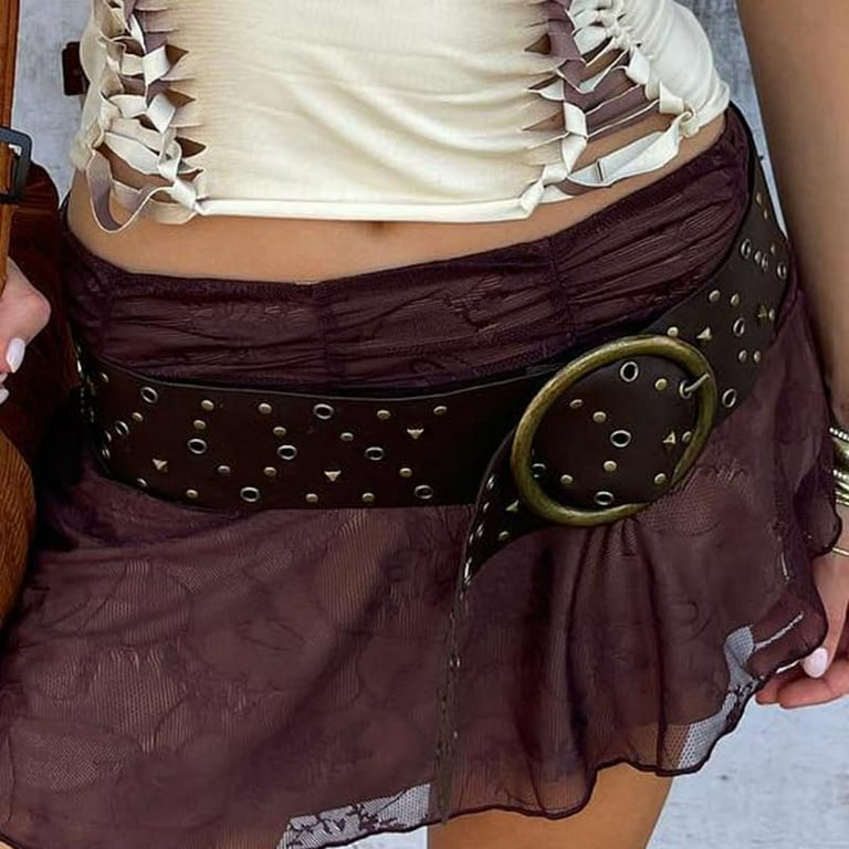 Women Vintage Y2k Belt Concho Rivet Leather Belts Western Cowgirl