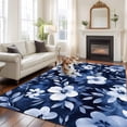 thumbnail image 2 of 8'x10' Area Rugs, Navy Blue Spring Floral Indoor Outdoor Area Rug for Living Room Bedroom, Summer Botanical Abstract Art Washable Bathroom Rugs Kitchen Floor Carpet Mats Home Decor Aesthetic, 2 of 8