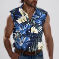 thumbnail image 5 of Chiccall Mens Hawaiian Tank Tops Tropical Beach Graphic Sleeve Shirts Floral Button Down V Neck Pockets Summer Tee Tops S Blue, 5 of 5