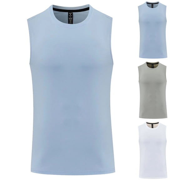 FRSASU Mens Casual Tank Tops Sleeveless Muscle Shirt Gym Athletic Lounge Casual Breathable Crew Neck Loose Fit Tee White
