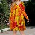 thumbnail image 2 of Autumn Maple Leaves Long Sleeve Dresses For Women Vintage Elegant Party Dress Oversized V-neck Dress S-8XL, 2 of 7