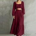 thumbnail image 2 of CHUMUD Womens Sets 2 Piece Outfits Skirts Fall Trendy Long Sleeve Ruffled Crop Top & High Waist Maxi Skirt Casual Going Out Vacation, 2 of 5
