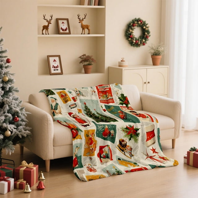 Christmas Print Blanket Comfortable And Soft Flannel Blanket Merry Christmas Blanket Suitable For Bedroom Sofa Christmas Decoration 130X100cm