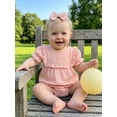 thumbnail image 4 of Cenuakty 3M 6M 12M 18M Infant Baby Girl Outfit Puff Short Sleeve Crew Neck Solid Color Romper with Bow Headband Set, 4 of 9