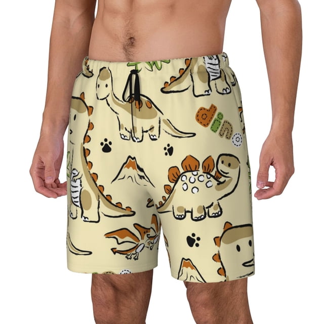 Balery Cartoon Dinosaurs Bañador para hombre, shorts de playa de secado rápido con entrepierna y forro de compresión-XX-Large