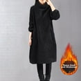 thumbnail image 5 of Oksale Plus Size Corduroy Dresses for Women Trendy Thick Tutleneck Dress with Pockets Loose Long Sleeve Midi Dress Soft Warm Winter Dress Black XL, 5 of 8