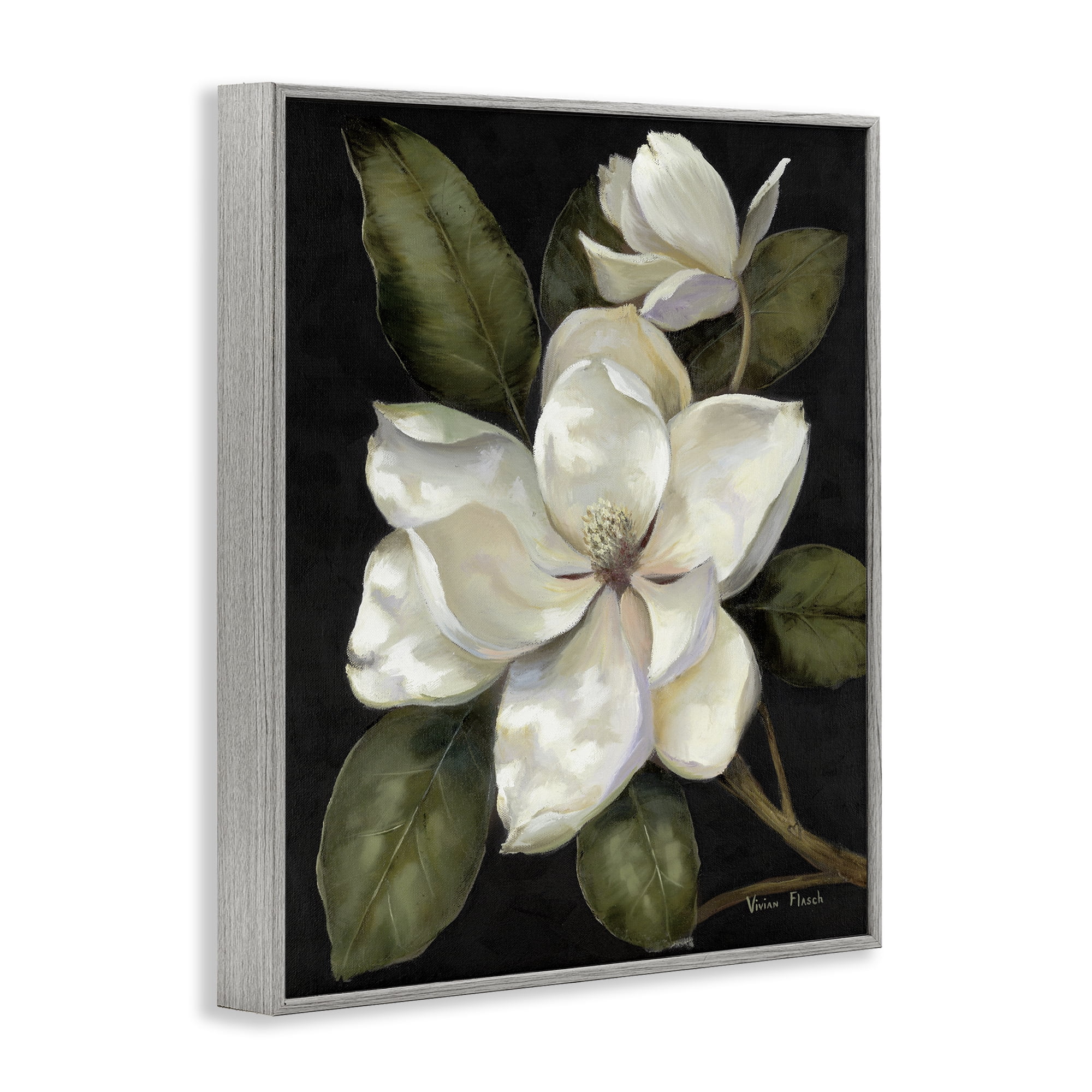 Stupell Industries Blooming Magnolia Buds Gray Framed Giclee Art, design by Nan