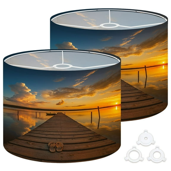 Lamp Shades Set of 2 Easy Assembly Small Dock Boat lake Drum Lampshades for Table Lamps Floor Lamps Pendant Light 13"x13"x10" Replacement Lamp Shade