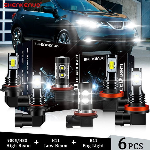 Combo For Nissan Murano 2009-2014 9005 H11 LED Headlight Bulbs H11 Fog Light Kit White 6000K