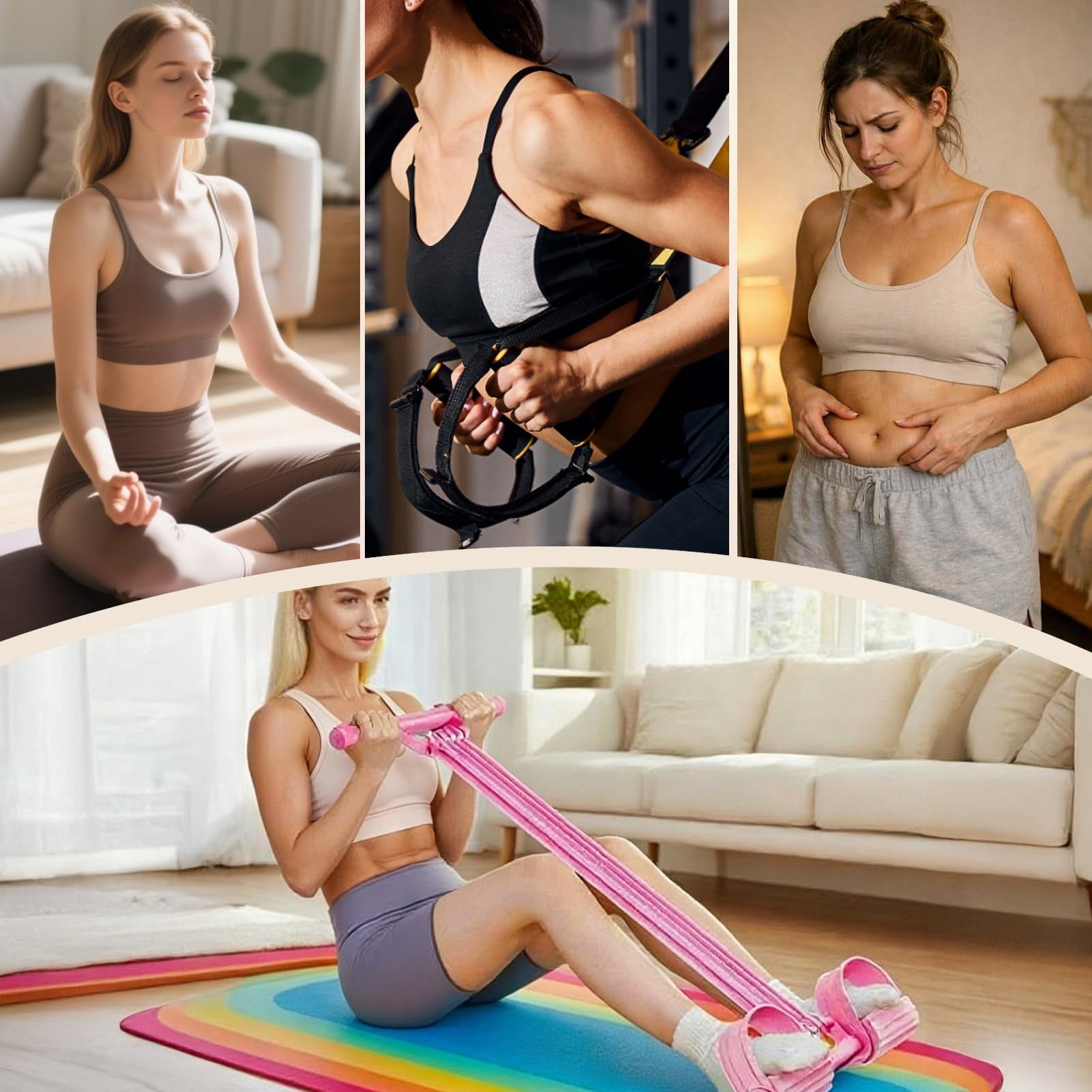 Pedal Resistance Band with Handles, Exercise Bands for Home Workout, Sit Up Pull Rope for Full Body Fitness, Portable Stretching and Strength Training Equipment for Men Women