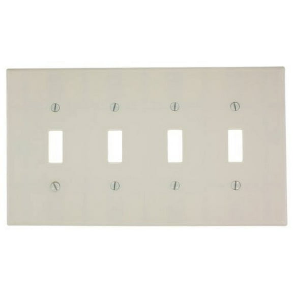 Leviton 80512-T 4-Gang Toggle Light Switch Wall Plate, Midway Size, Light Almond