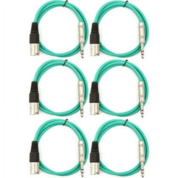 Seismic Audio SATRXL-M2, 6 Pack of Green 2' XLR Male to TRS Patch Cables