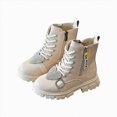 thumbnail image 2 of KPOPLK Girls Ankle Boots Girl's Leather Boot Kids Warm Low Heel Short Booties Girl Outdoor Shoes with Side Zipper for Toddler/Little Kid(7.5,Beige), 2 of 5