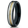 thumbnail image 2 of 6mm Brushed Silver Tungsten Carbide Ring Black Inlay Yellow Gold Groove Beveled Edge Comfort Fit Mens Band 7, 2 of 4