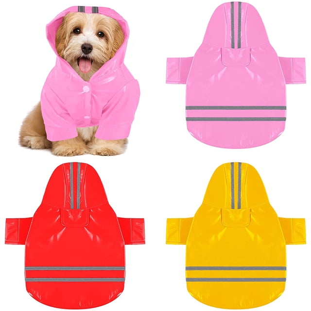 impermeables para perros, ropa de lluvia con capucha para perros, poncho para la lluvia, chaqueta de lluvia para mascotas con tira reflectante (amarillo, rojo, rosa, M)