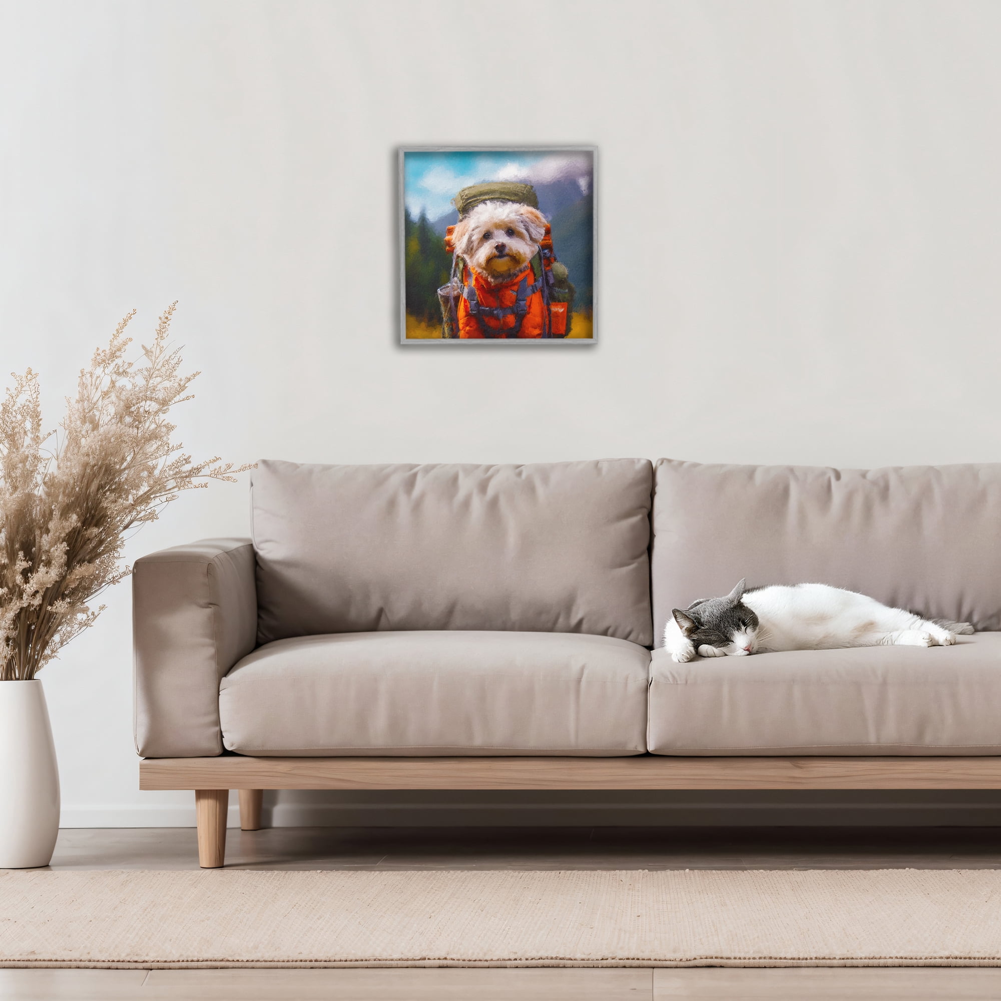 Stupell Industries Adventuring Hiker Dog Gray Framed Giclee Art, design by Sean Parnell