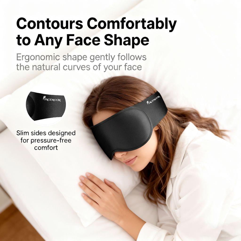 FACEMOON Weighted Sleep Mask 100% Blackout 3D Contoured for Men and Women Restful Sleep Experience Soft Memory Foam Zero Pressure Commute Black