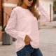 thumbnail image 3 of Manga larga blusa redonda Masajeadores de cuello Loose fit suave transpirable color puro mujeres casual Top para el trabajo fecha compras, 3 of 5