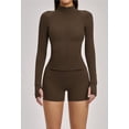 thumbnail image 4 of Top-kevin Womens Workout Sets Two Piece Long Sleeve Jacket Matching High Waist Shorts Sets Fall Winter Gym Work Out Clothes, 4 of 16