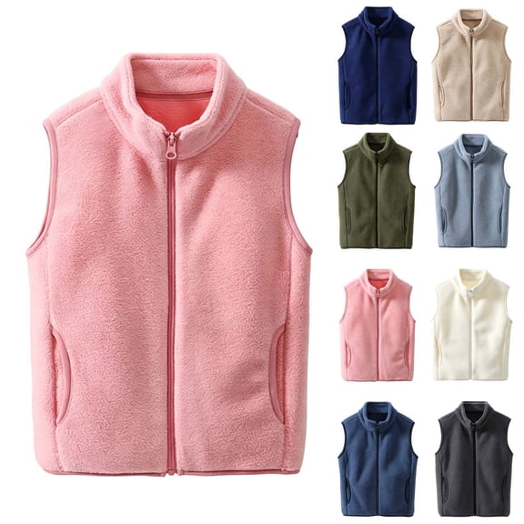 Lutiedan Polar Fleece Vest for Girls Zip up Sleeveless Stand Collar Vest Winter Casual Warm Outerwear with Pockets Size 3-15