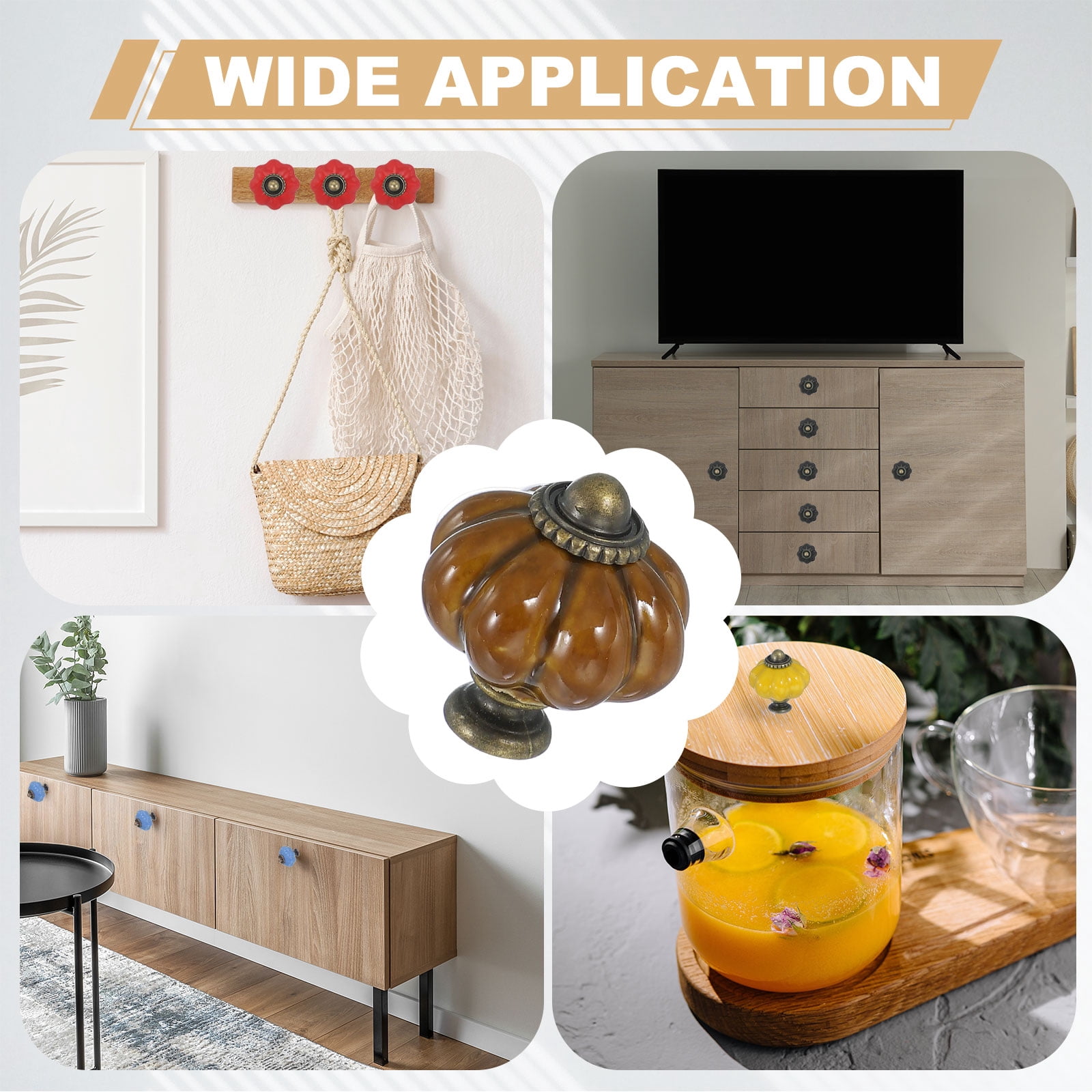 Unique Bargains Stylish Decorative Pumpkin Ceramic Cabinet Drawer Knobs Light Brown