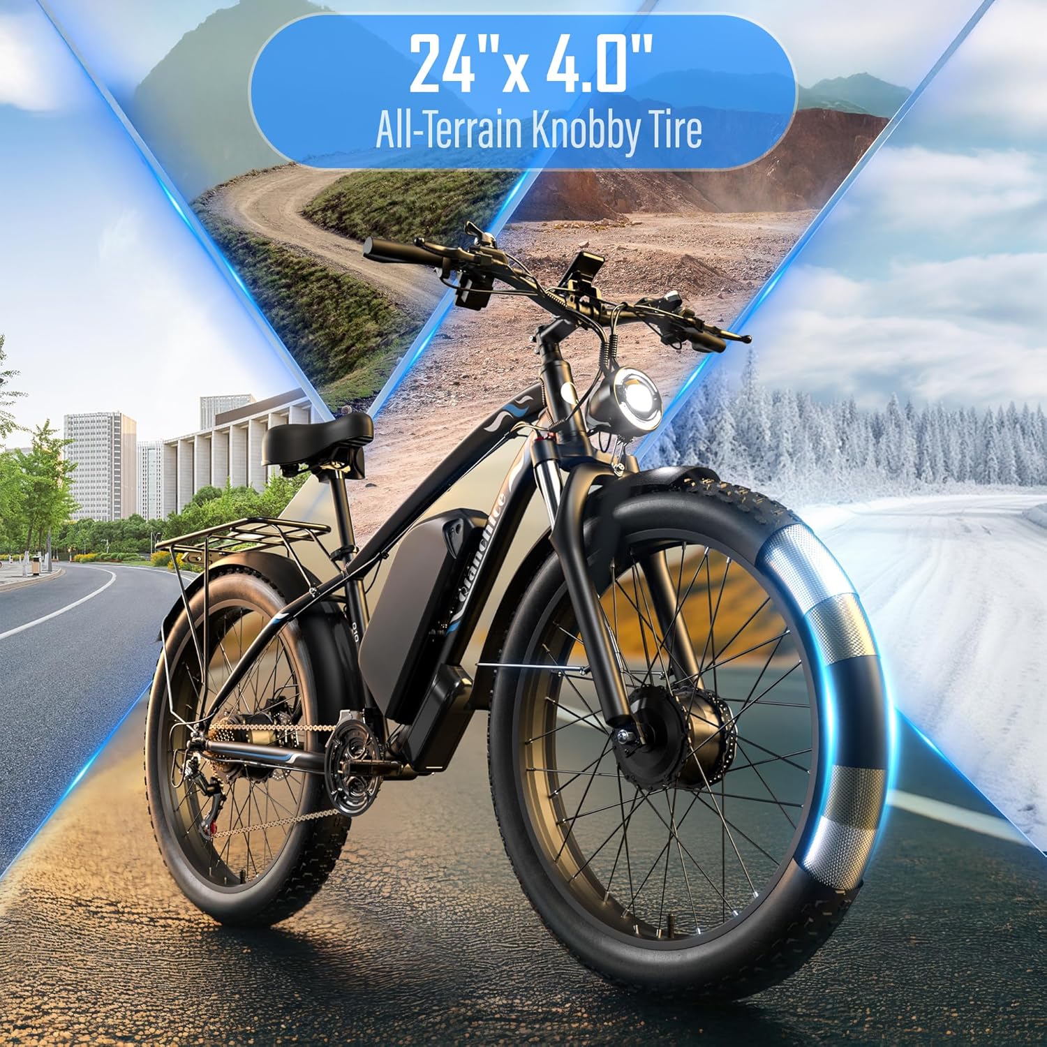 Dual Motor Peak 5000W Electric Bike for Adults Men Women 40-45MPH 100 Miles, 52V 34AH Long Range Ebike, Fat Tire 24Inch, Commuter Electric Bicycles Ebike, Hydraulic Disc Brake