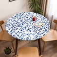 thumbnail image 5 of Blue Plant Leaves Elastic Fitted Round Table Cover Spring Leaf Waterproof Outdoor Tablecloth for Holiday Party, Picnic, Patio & Dining Fits Tables Up to 36"-44", 5 of 8