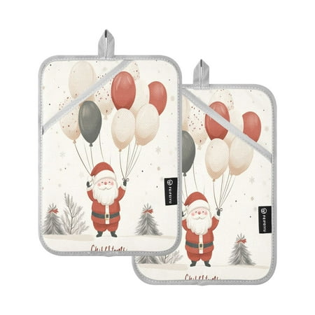 

Two Pieces Of Square Heat Insulation Pad Oven Mitts 7x9.8 Inch Oven Microwave Kitchen Cooking Baking Santa Claus and Balloons