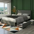 thumbnail image 2 of Queen Size Platform Bed Frame, Wingback Storage Bed, Queen Size Velvet Upholstered Platform Bed with Tight Channel and Modern Design Headboard, No Box Spring Needed, 2 of 9