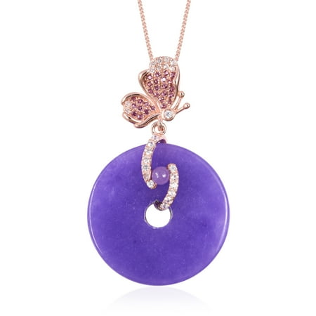 Purple Jade Drop - Chain Butterfly Drop Pendant Necklace 925 Sterling Silver Purple Jade White Zircon Gift Jewelry for Women Size 18