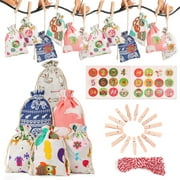 Funie 24Pcs Cartoon Print Candy Storage Bag Drawstring Pouch Rope Clip Christmas Decor