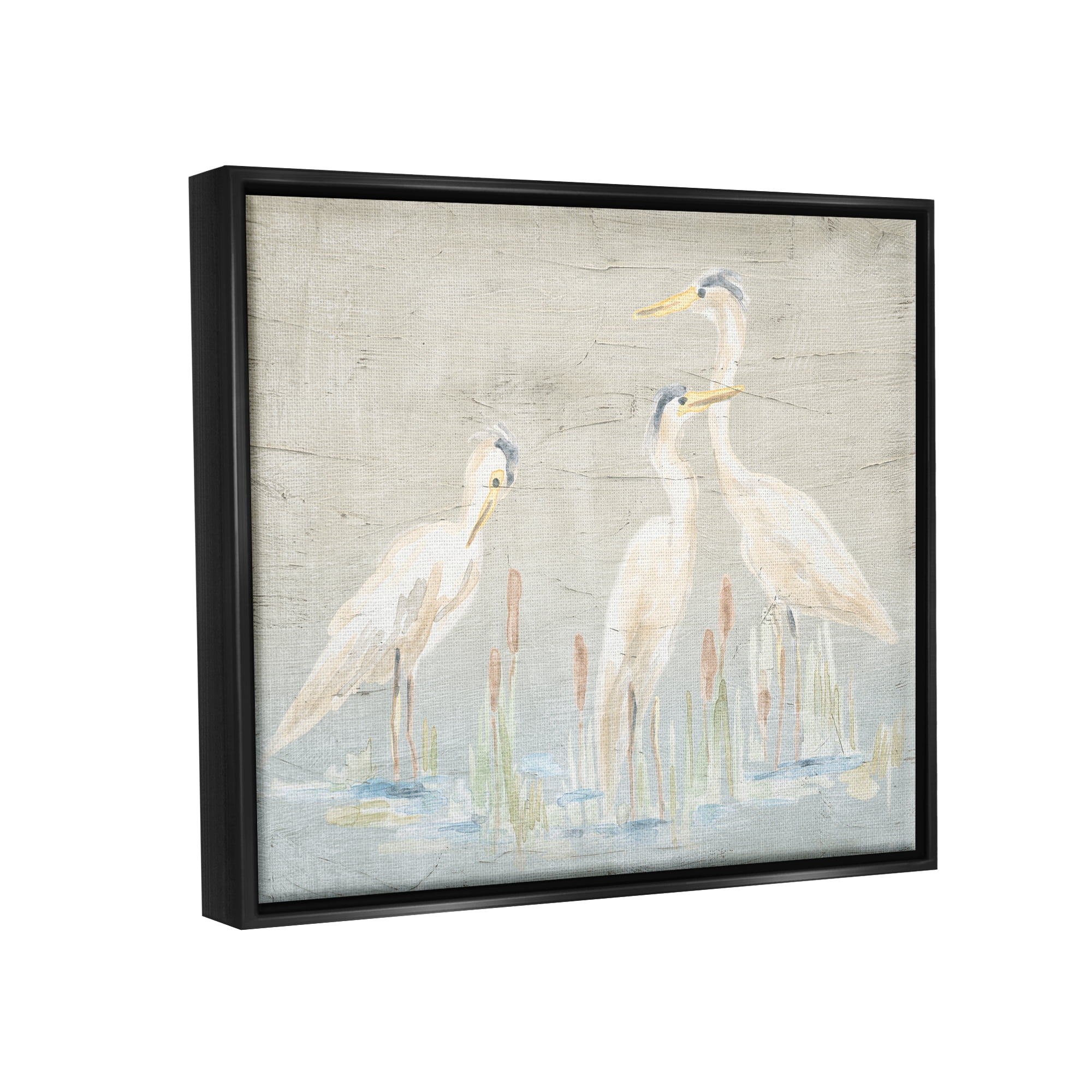 Stupell Industries Rustic Herons Scene Animals & Insects Painting Black Floater Framed Canvas Art Print Wall Art, 31 x 25