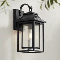 John Timberland Cecile 18 1/4" High Mission Framed Box Outdoor Wall Light Fixture Mount Porch House Waterproof Shiny Black
