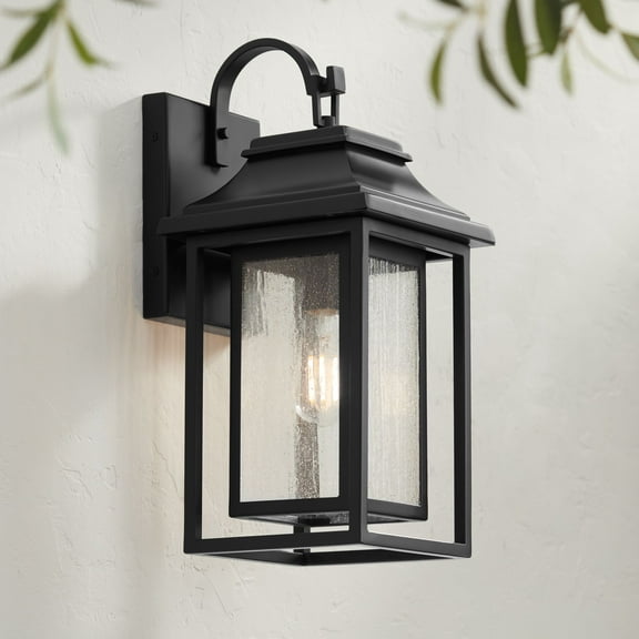 John Timberland Cecile 18 1/4" High Mission Framed Box Outdoor Wall Light Fixture Mount Porch House Waterproof Shiny Black