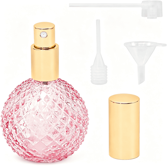 ACDANC Refillable Perfume Bottle Empty Atomizer Sprayer,3.4Oz Pink,100Ml Refillable Glass Perfume Spray Bottle with Pump Head Funnel Dropper,Travel Cologne Dispenser for Vanity Home Decor