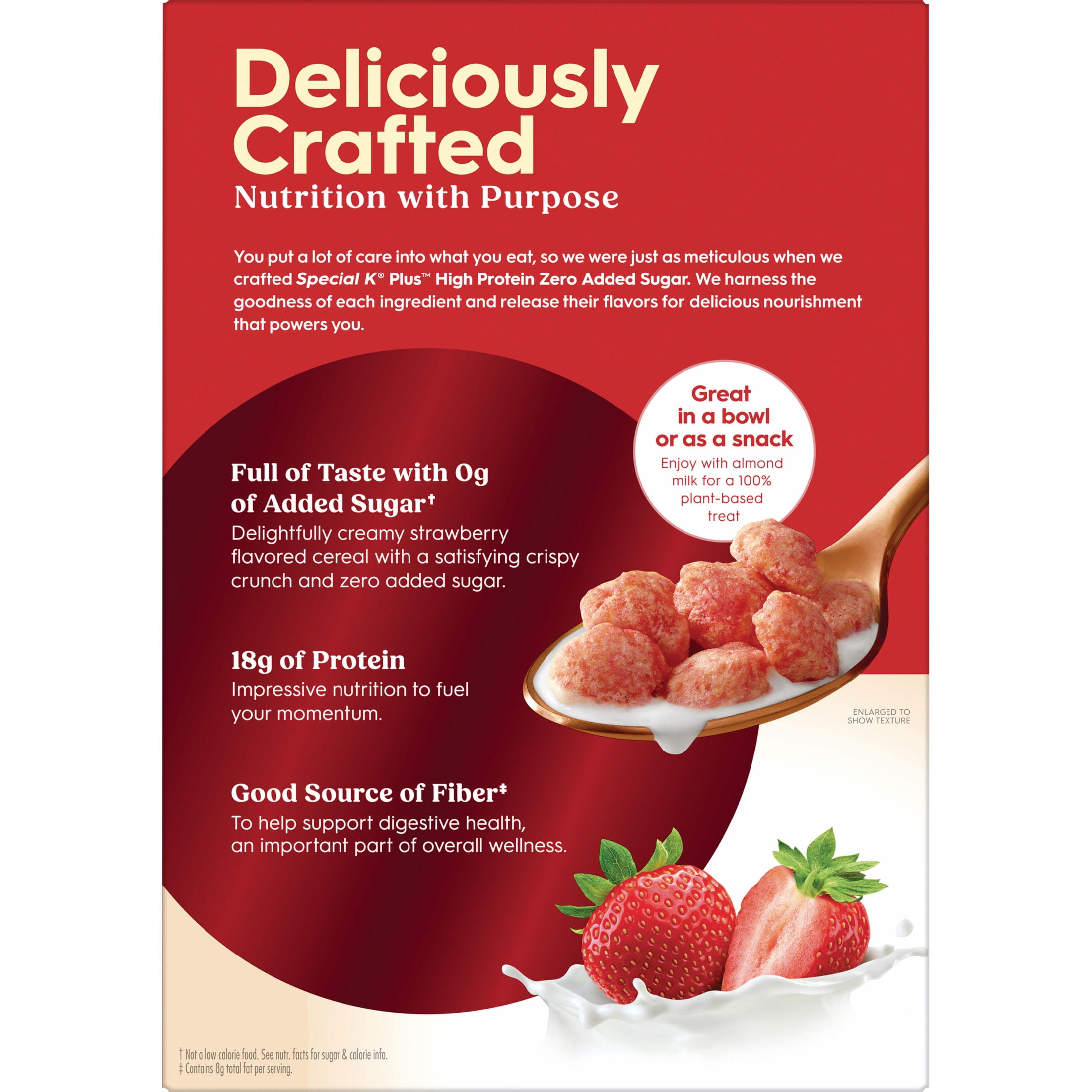 Kellogg's Special K Plus Strawberry Creme High Protein Zero Added Sugar Cereal, Protein Breakfast, 8.1 oz