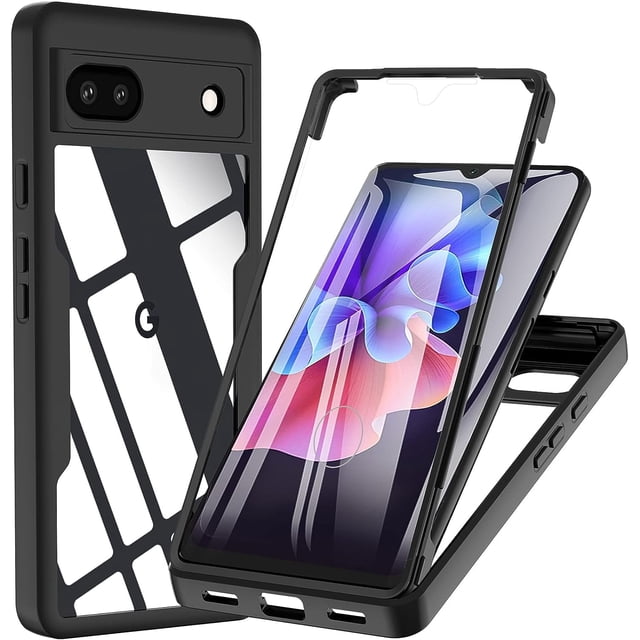 KOMI Case for Google Pixel 6A, 360 Degree Full Body Rugged with Built-in Screen Protector Heavy Duty Protection Slim Fit Shockproof Cover for Google Pixel 6A Phone Case 6.1" (Black)