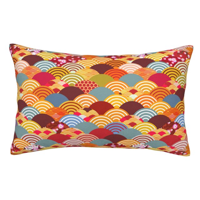 Fotbe Japanese Style Fish Scales Funda de Almohada Decorativa Estilo Occidental, Lujo en Algodón, Fundas para Almohadas King, Cojín Estampado para Decoración del Hogar-16"x24"