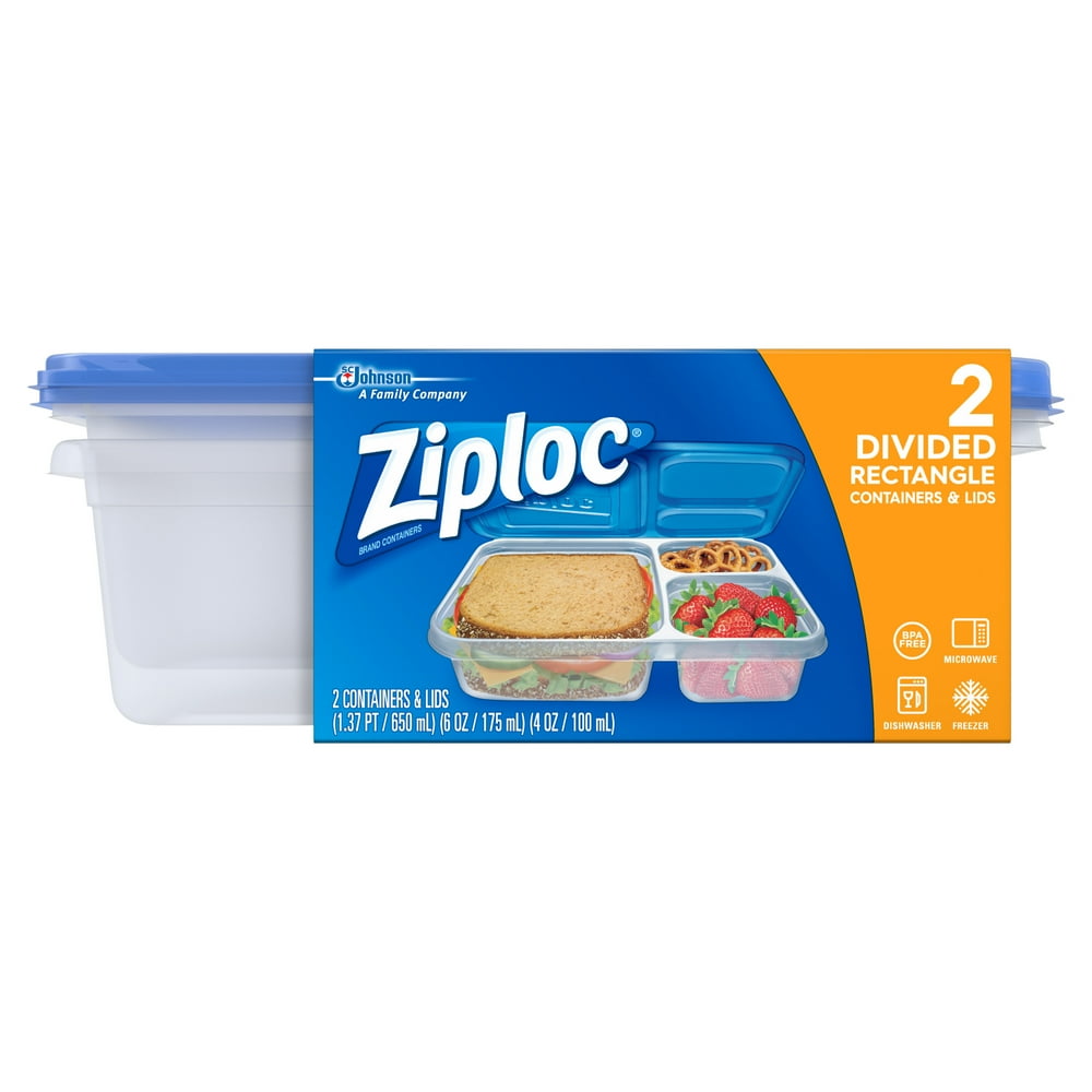 Ziploc 2 CT Divided Rectangle Container, 21.9 oz. Each, One Press Seal
