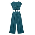 thumbnail image 6 of Women's Summer 2 Piece Outfits 2026 Cap Sleeve V Neck Belted Crop Tops Wide Leg Pant Sets Casual Tracksuit, 6 of 6