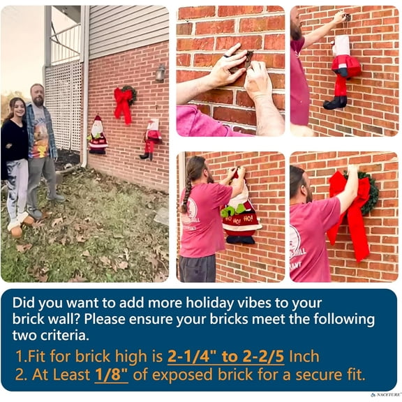 PYYAN-Brick Hook Clips, 18-Pack — for Bricks 2-1/4”–2-2/5” Only, Requires ≥1/8” Recessed Mortar Gap — No-Drill Metal Brick Wall Hangers — for Seasonal & Everyday Wall Décor