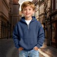 thumbnail image 2 of EnJoCho Boys Quarter Zip Hoodies 𝖶affle Knit Kids Long Sleeve Hooded Sweatshirts Teens Pullover Tops Clothes 4-14 Years Casual Fleec𝖾 Outerwear Knitwear Clothing, 2 of 9