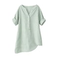 thumbnail image 6 of Cmfcve Plus Size Cotton Linen Summer Tops for Women Rolled Short Sleeve V Neck Henley Blouse Button Detail Casual Dressy Shirts, 6 of 8