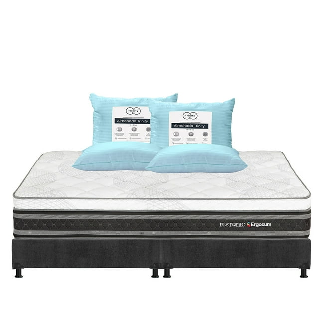 Colchón King Size Ergosum Restonic + Box + Almohada Trinity 2