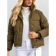 thumbnail image 6 of Liacowi Women Juniors Winter Warm Quilted Puffer Coat Lightweight Solid Color Zip Outerwear Stand Collar Padded Jacket with Pockets, 6 of 9