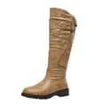 thumbnail image 4 of Knee High Motorcycle Riding Boots for Women Vintage Casual Leather Low Heel Knight Tall Booties, 4 of 6